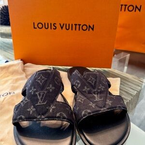 Louis Vuitton Black Monogram Slides
